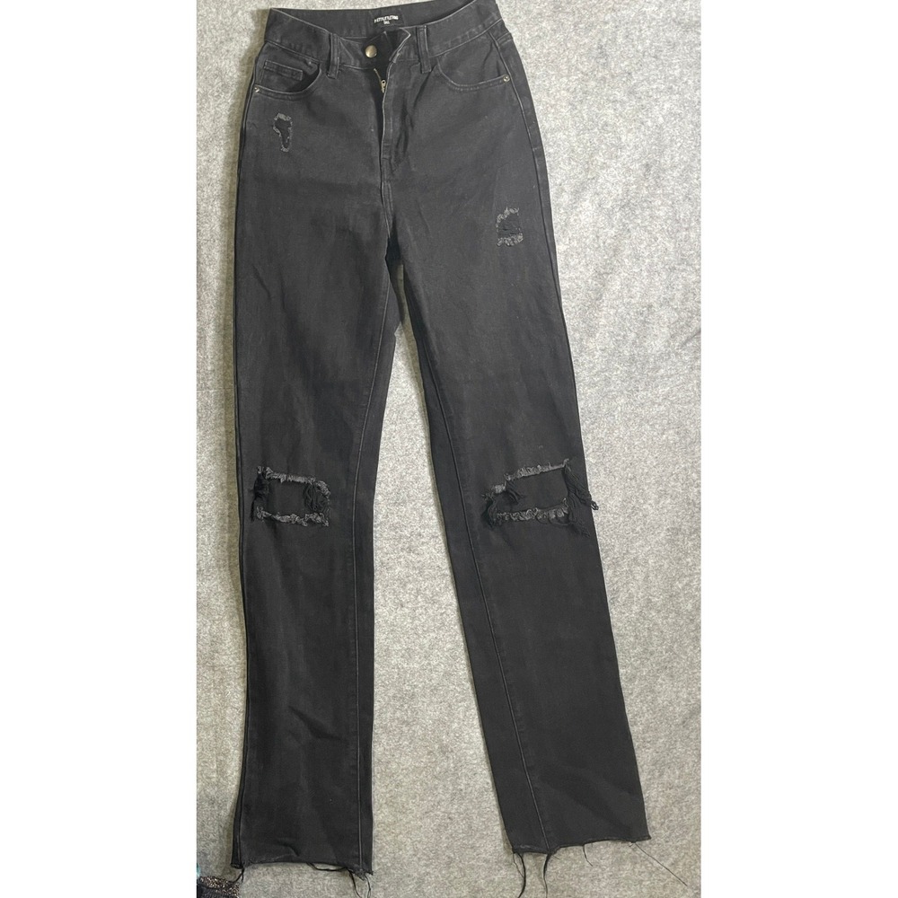 PrettyLittleThing Tall Distressed High Waisted Straight Leg Jeans Black Ripped